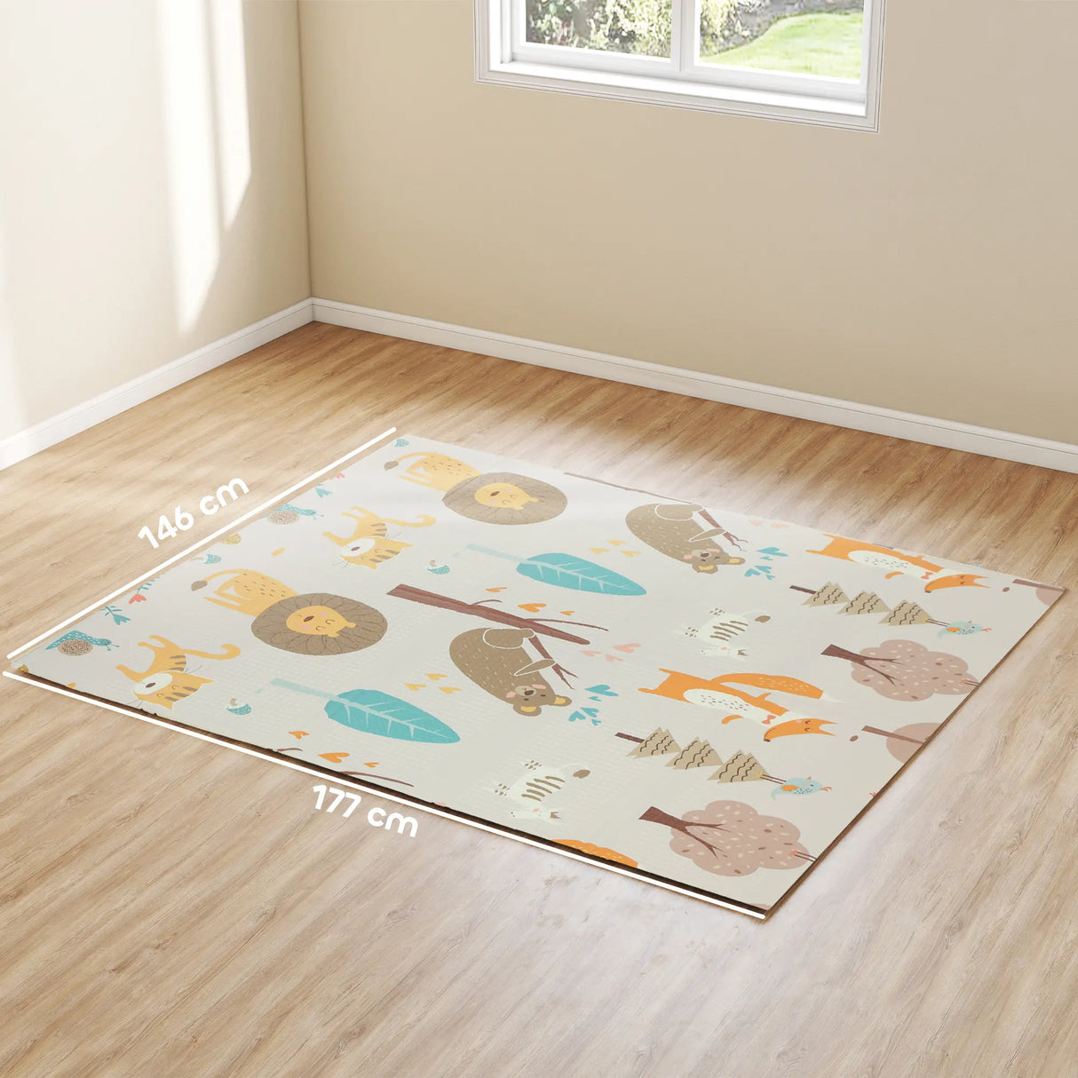 AIYAPLAY Animal-Themed Baby Plat Mat Double Sided, Foldable, Water-Resistant for Outdoor/Indoor, 177 x 146 x 1.5cm