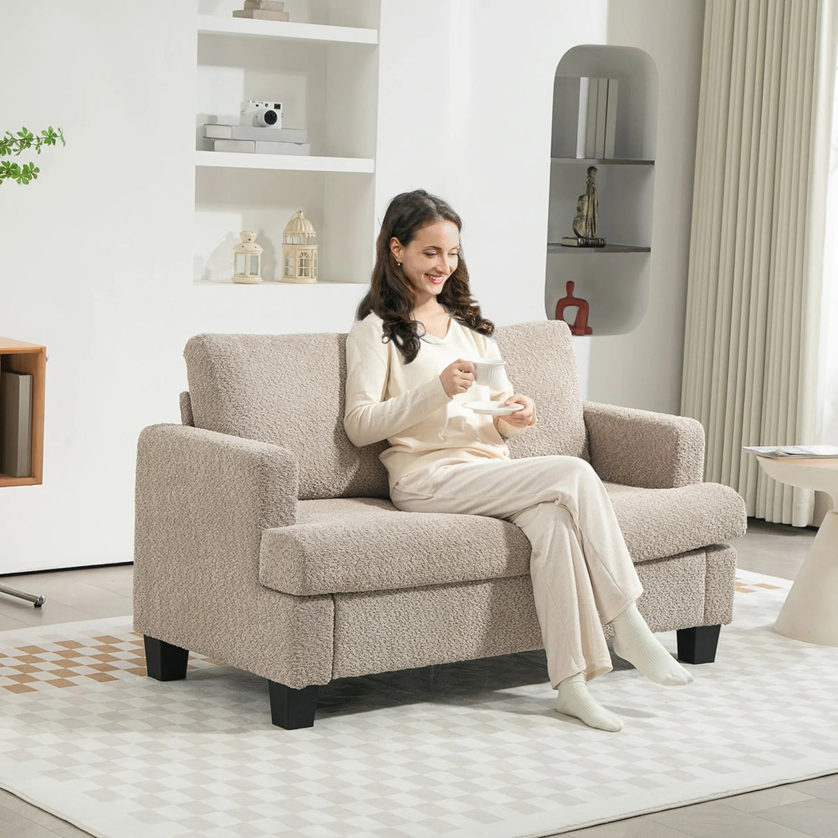 HOMCOM Two-Seater Chenille Sofa - Light Brown