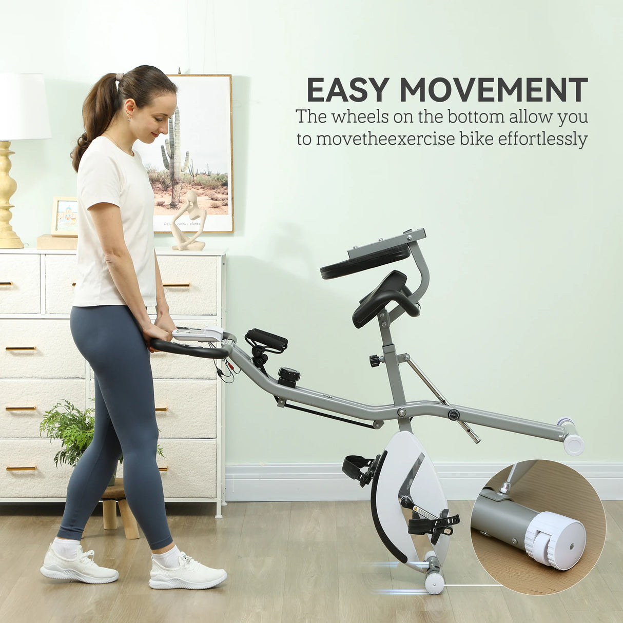 SPORTNOW Five-in-one Foldable Exercise Bike, Stationary Bike with Arm Workout Bands, LDC Monitor, Phone Holder, White