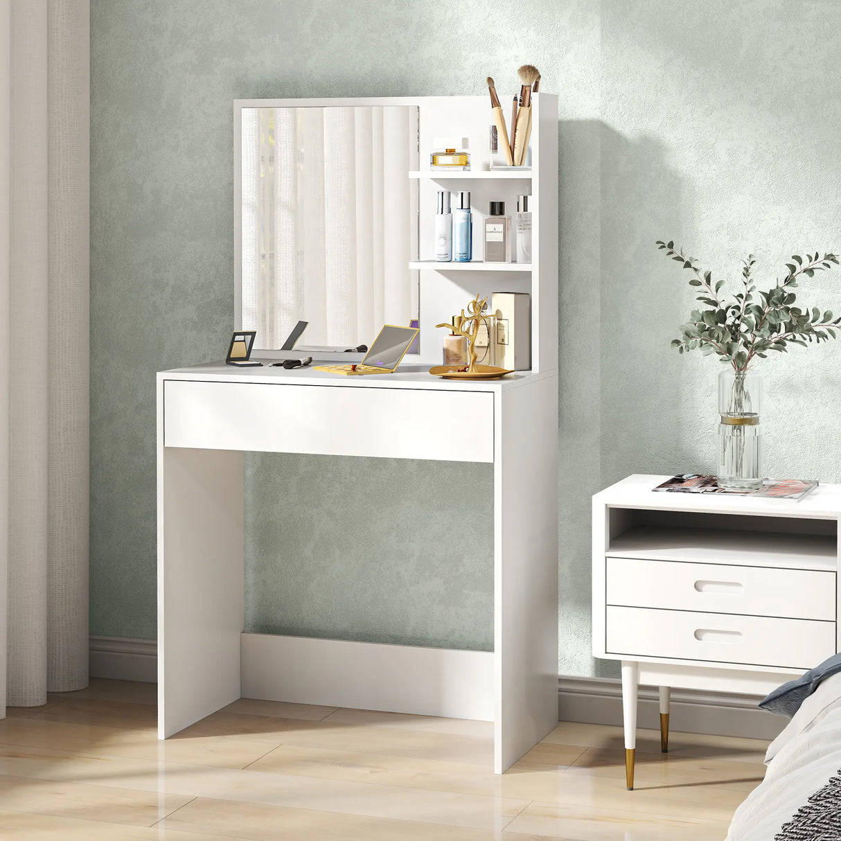 HOMCOM Dressing Table with Mirror and Storage - White