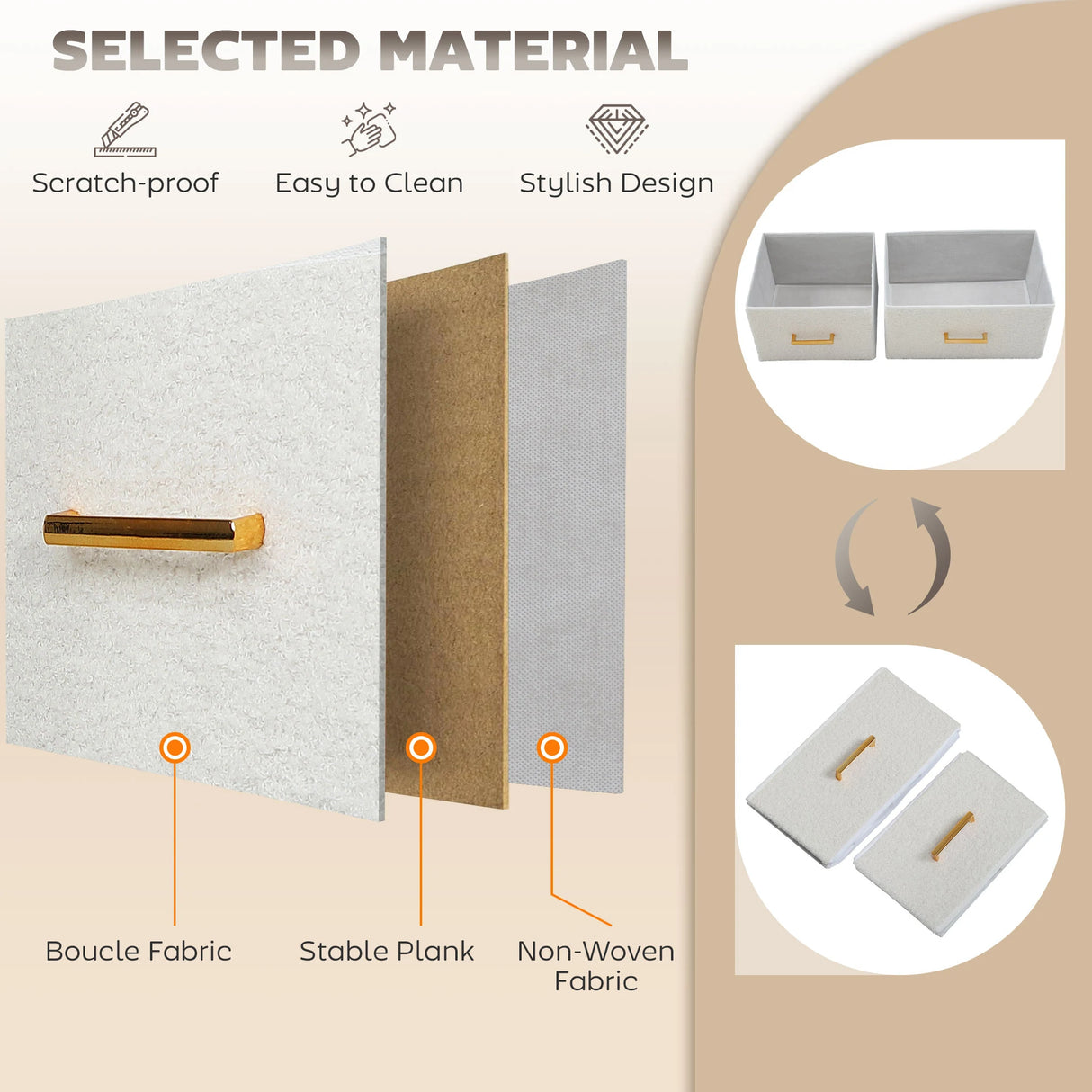 HOMCOM Chest of Drawers with 9 Fabric Drawers, Boucle Storage Organiser with Steel Frame, Fabric Dresser for Bedroom, Living Room, Hallway, Cream White