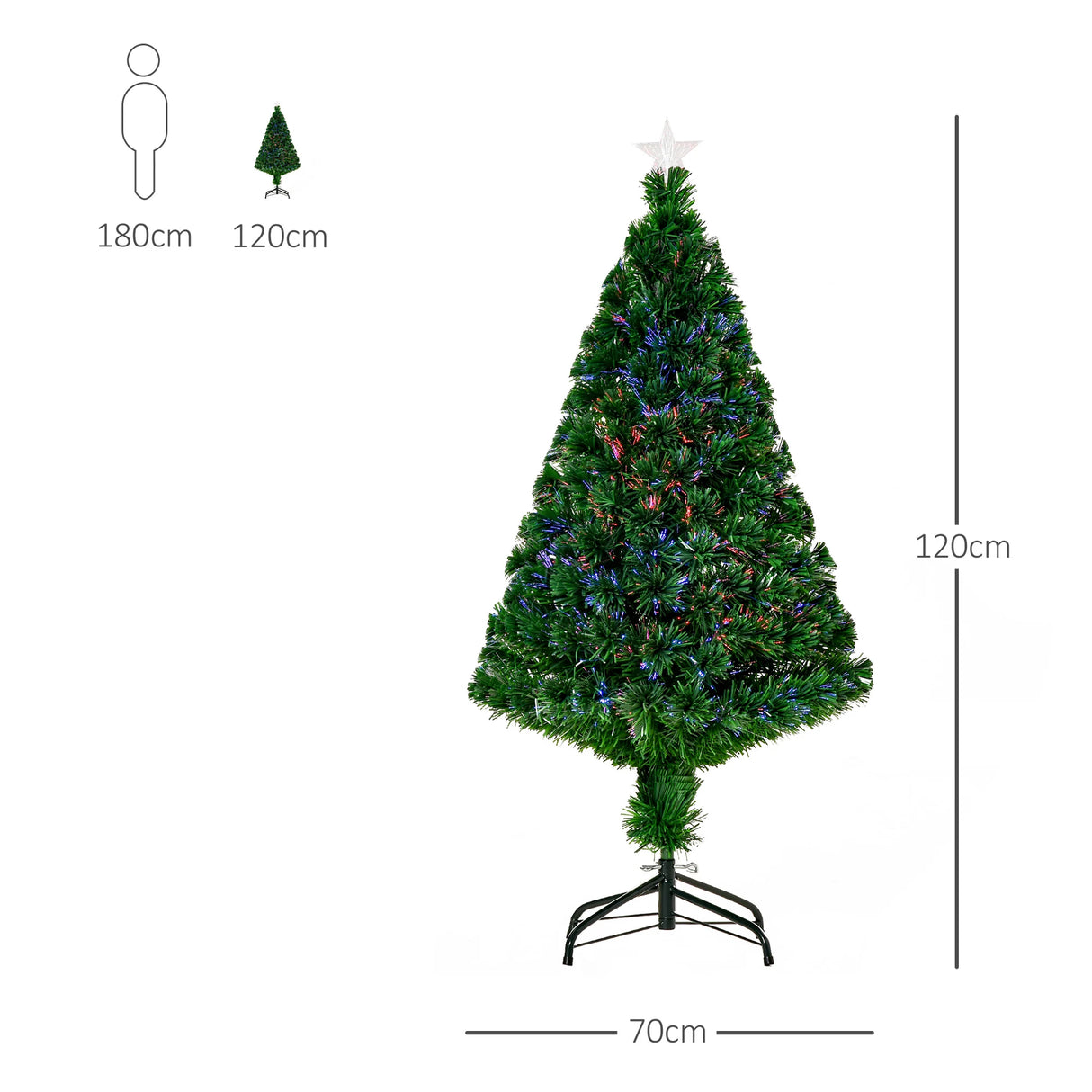HOMCOM 4FT Pre-Lit Fibre Optic Artificial Christmas Tree Holiday Xmas Dcor with Tree Topper Multi-Colour