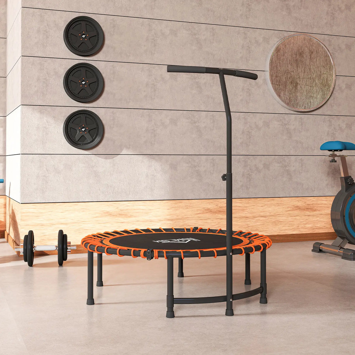 HOMCOM Mini Round Steel Frame Trampoline w/ Adjustable Handle, Orange