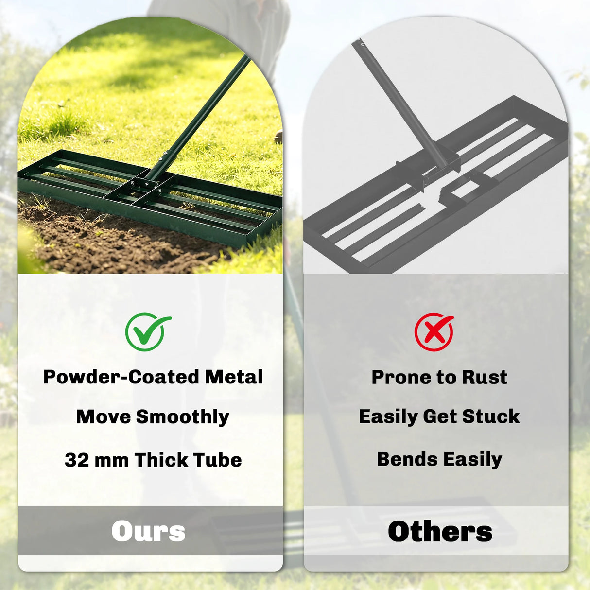 Outsunny Lawn Levelling Rake, 76 x 26 cm Lawn Leveller Lute with 169 cm Handle for Grass Soil Sand Yard Golf Course