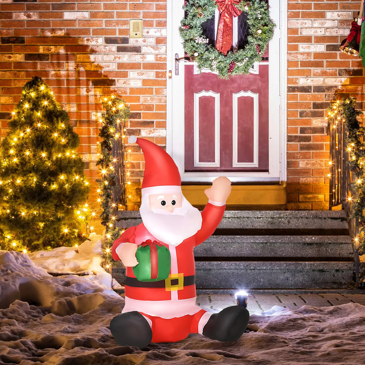 HOMCOM 4ft Inflatable Christmas Santa Claus Gift with LED Xmas Dcor Holiday Outdoor Yard Decoration