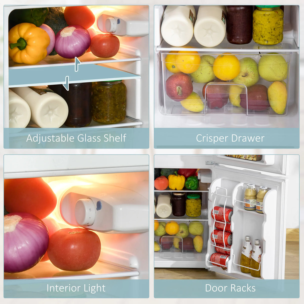 HOMCOM 88L Under Counter Fridge Freezer, Small Refrigerator with 5-Setting, 3 Star Freezer Rating, White