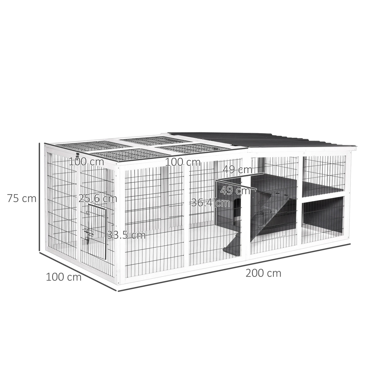 PawHut Guinea Pigs Hutches Wooden Small Rabbits Hutches Pet Run Cover Indoor Outdoor, Grey