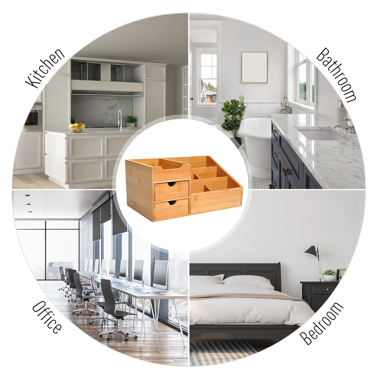 HOMCOM Desk Organiser Holder, Bamboo Multi-Function Storage Caddy with 7 Storage Compartments and 2 Drawers for Home Office Stationary Supplies, Natural Bamboo