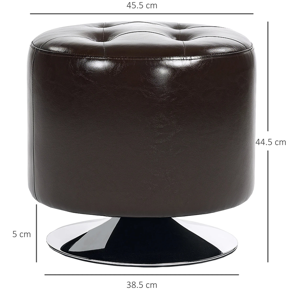 HOMCOM 360 Swivel Foot Stool Round PU Footstool with Thick Sponge Padding and Solid Steel Base, Brown