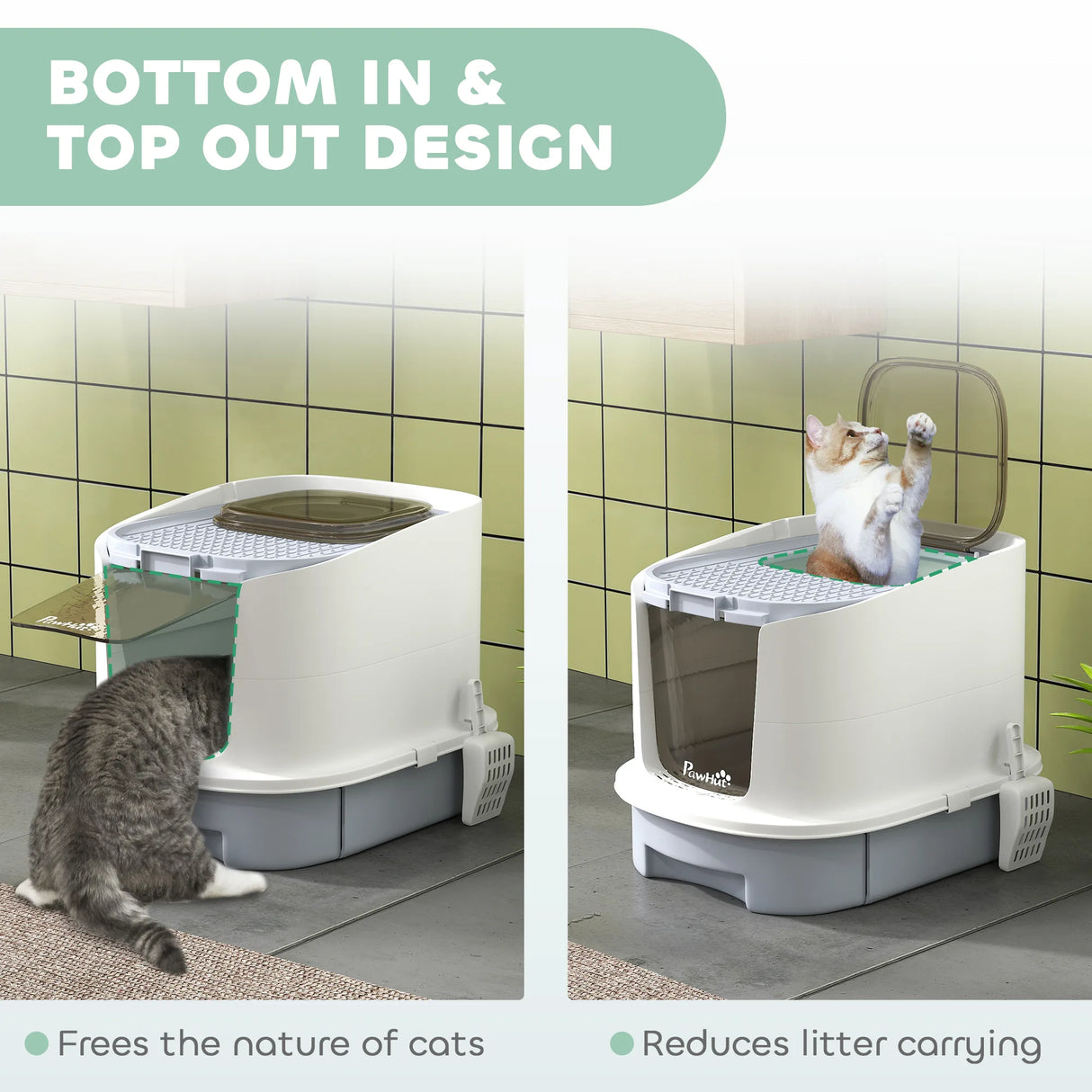 PawHut Cat Litter Box with Lid, Scoop, Deodorisation Bags, Top Entry