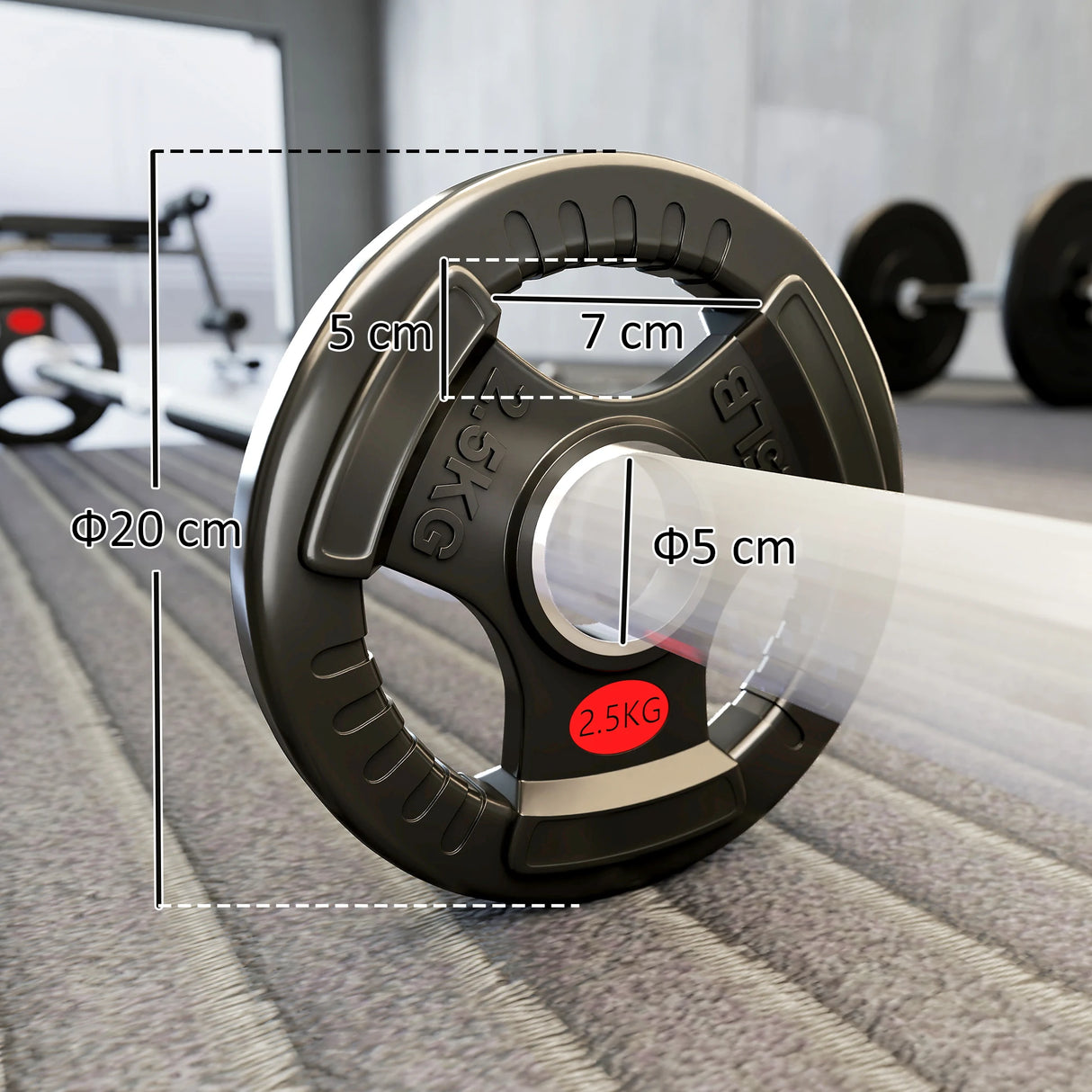 SPORTNOW Olympic Weight Plates, 2"/5cm Weight Disc Pair with Tri-Grips, 2 x 2.5kg Dumbbell Plates for Weightlifting and Strength Training Home Gym Fitness Workout, Black