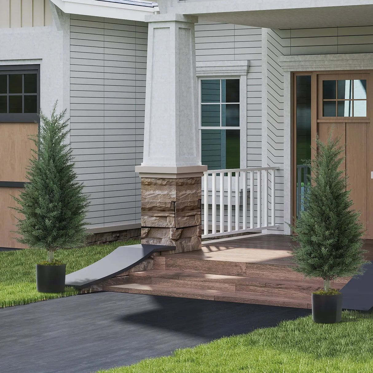 HOMCOM Artificial Plants Outdoor, 90 cm Fake Cypress Tree with Plastic Pots, UV-Resistant Faux Plants for Garden Front Porch Decoration, 2 Pack