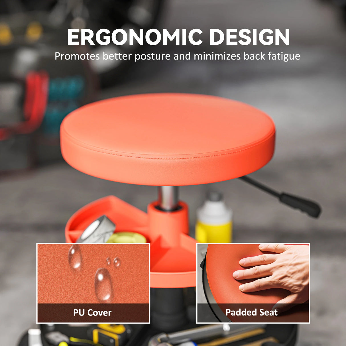 HOMCOM Rolling Mechanic Stool, 135kg Capacity Workshop Stool, 360 Swivel Roller Padded Creeper Seat with Wheels, Tool Trays Storage for Garage, Shop, Auto Repair, Yellow