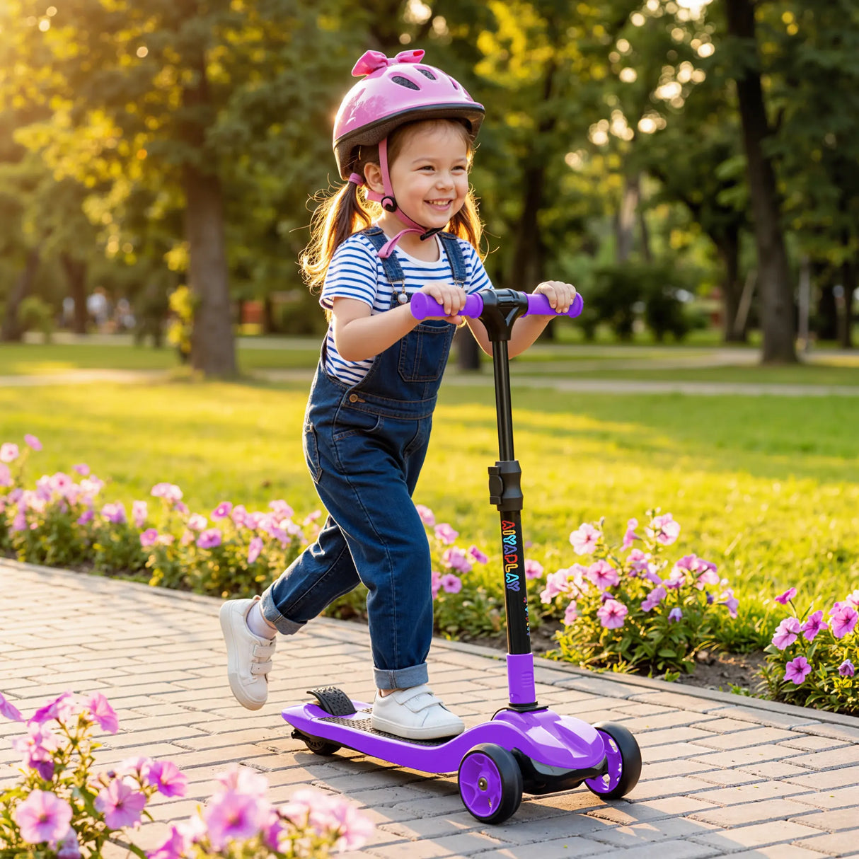 AIYAPLAY Three-Wheel Foldable Electric Scooter for Kids Aged 6-10 Years, Purple