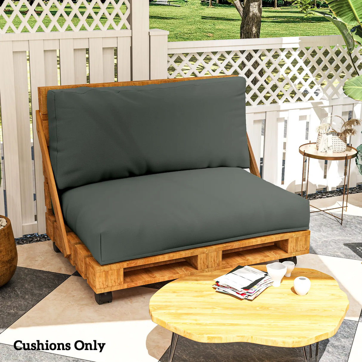 Outsunny Two Piece Seat Pallet and Back Cushions - Charcoal Grey