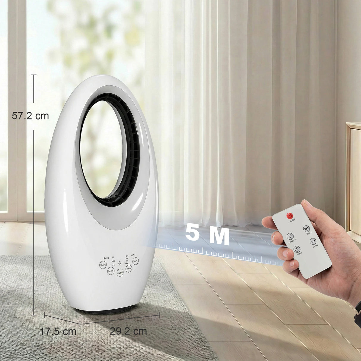 HOMCOM Bladeless Tower Fan, 36dB Standing Cooling Fan with 60 Oscillating, LED Lights, 3 Speeds, 7.5H Timer, Remote Control