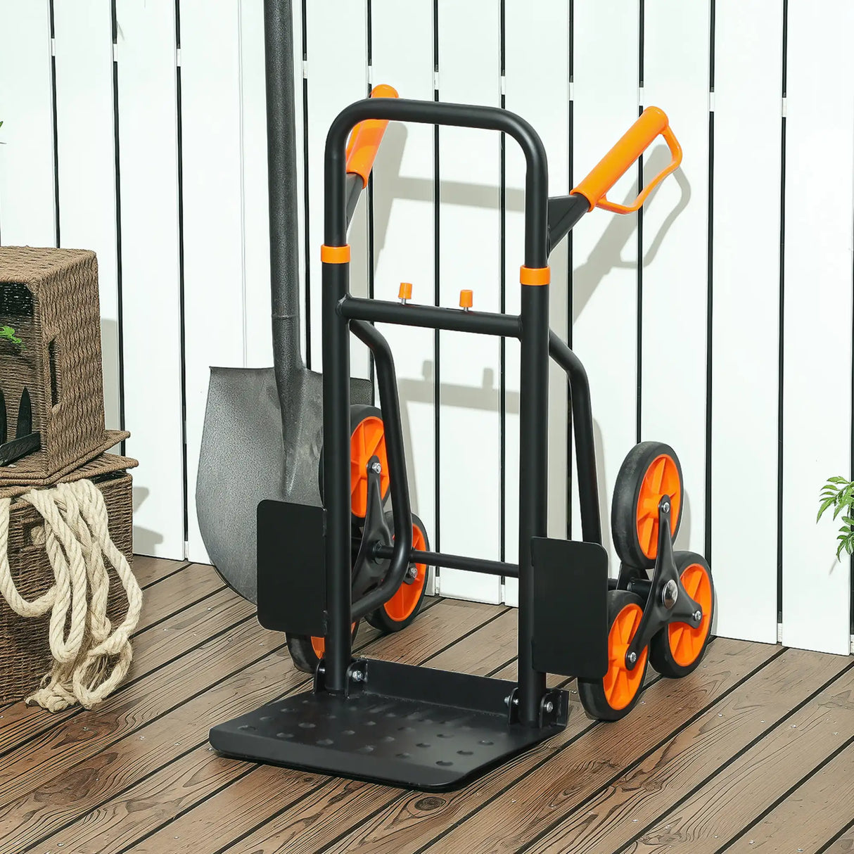 DURHAND Six-Wheel Folding Sack Barrow Trolley - Black/Orange