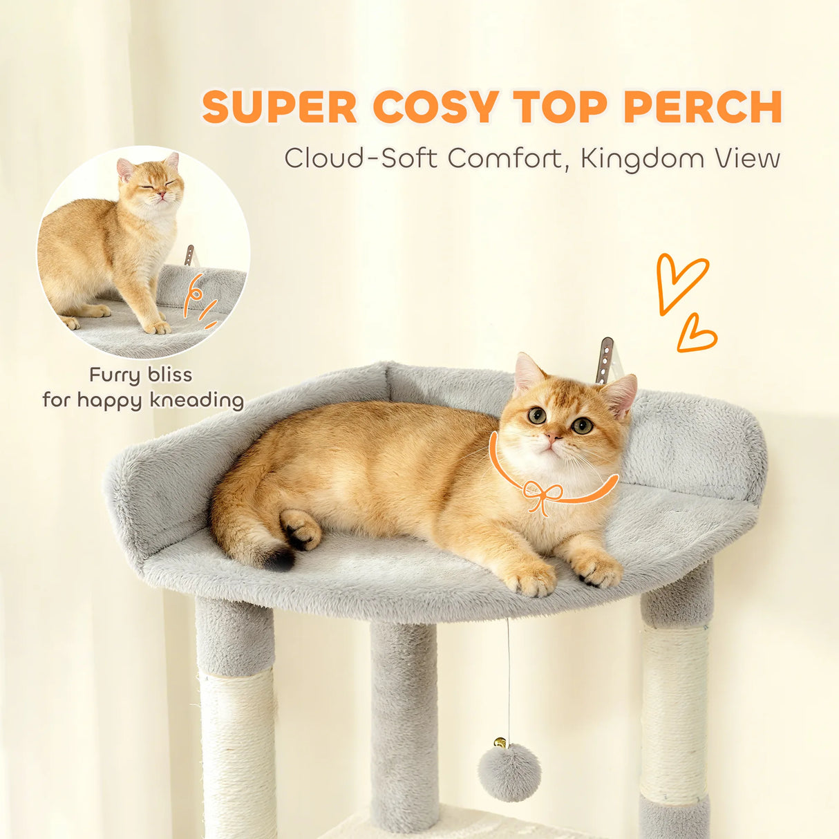 PawHut 170 cm Large Cat Tree, Cat Tower with 7 Scratching Posts, Tunnel, 2 Condos, Hammock, Perch, Ramp, Pompoms, Light Grey