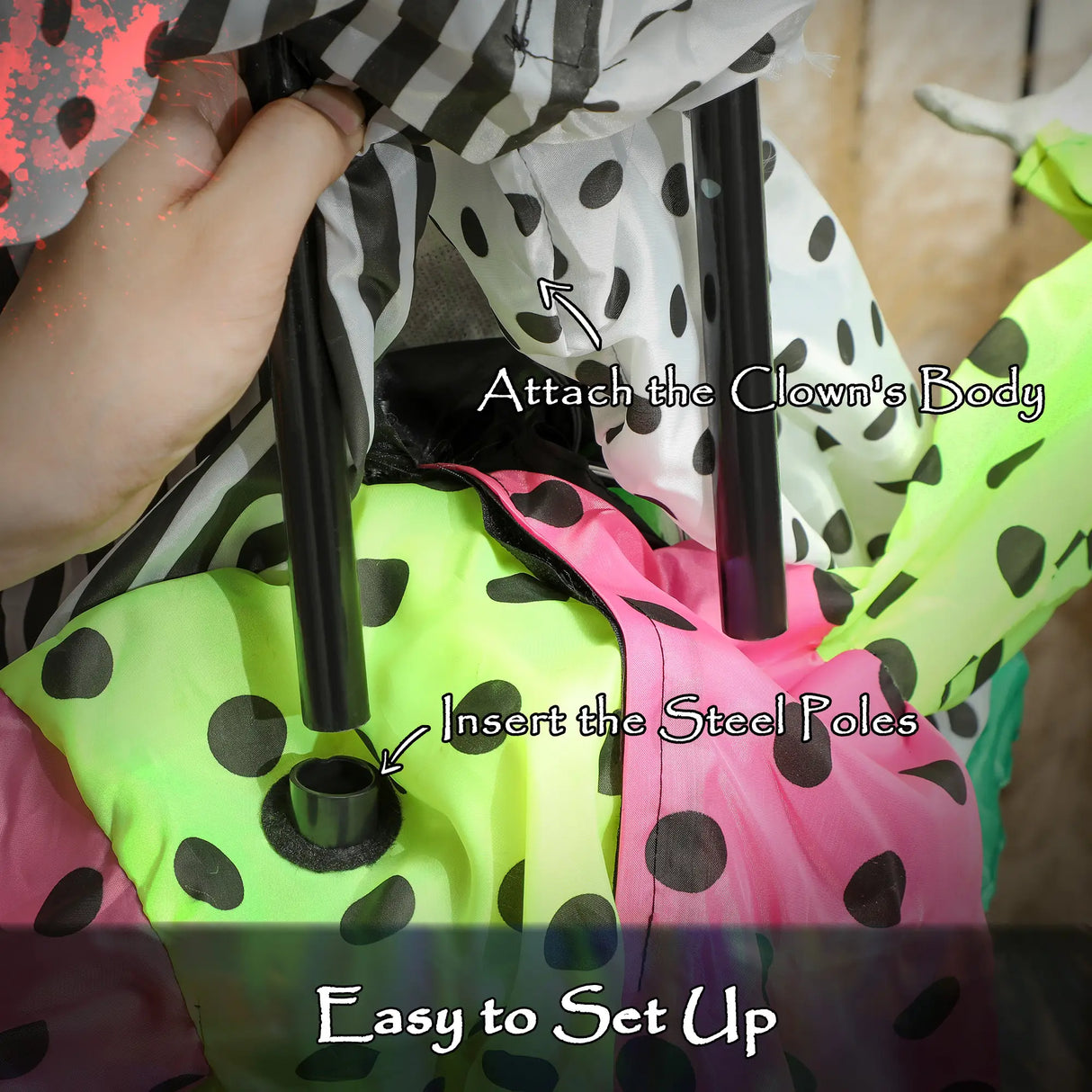 Outsunny Life Size Stackable Halloween Animated Clown with Red Light Up Eyes, Sound Activated Scary Halloween Decorations, Battery Operated, Indoor Party Props