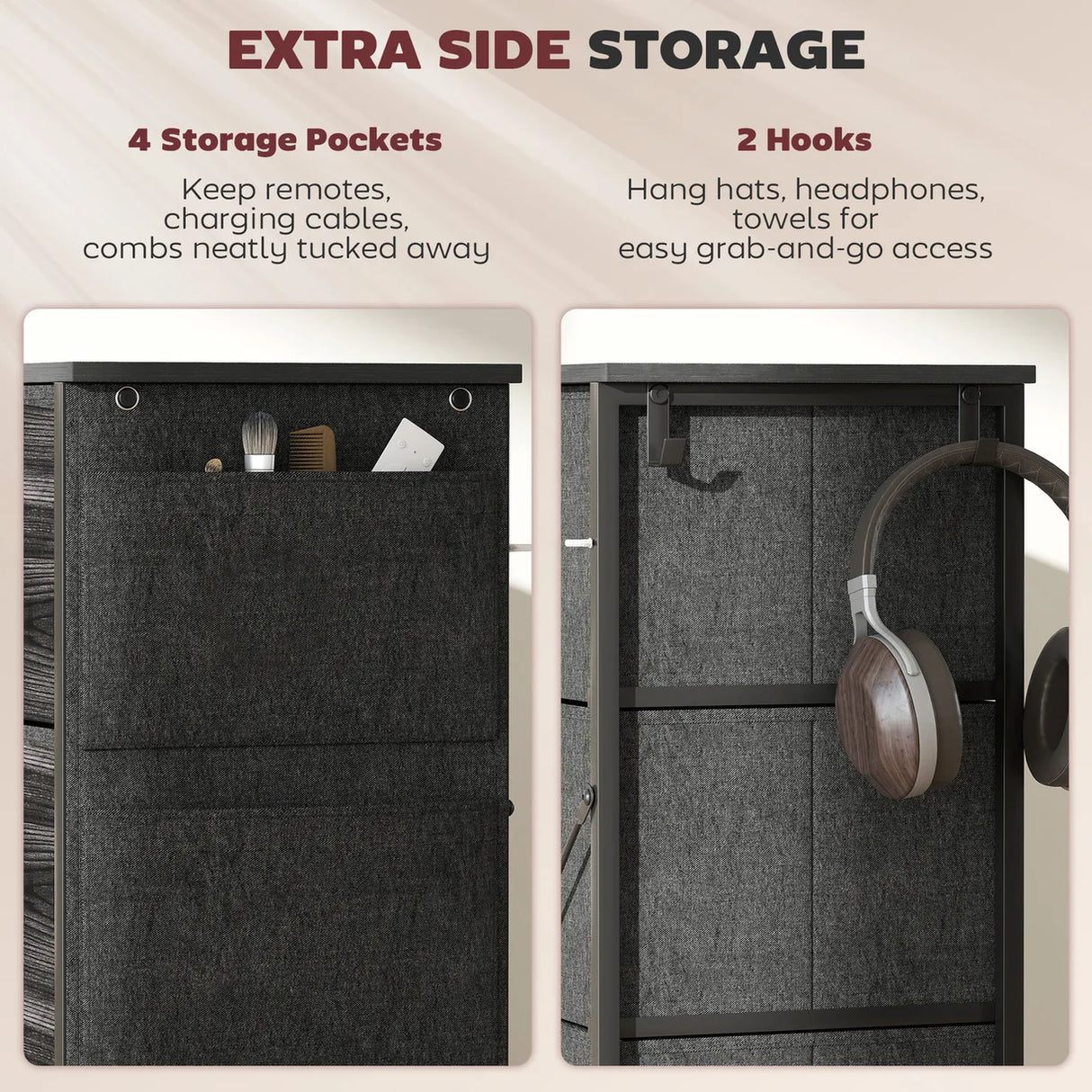 HOMCOM Chest of Eight Fabric Drawers - Black