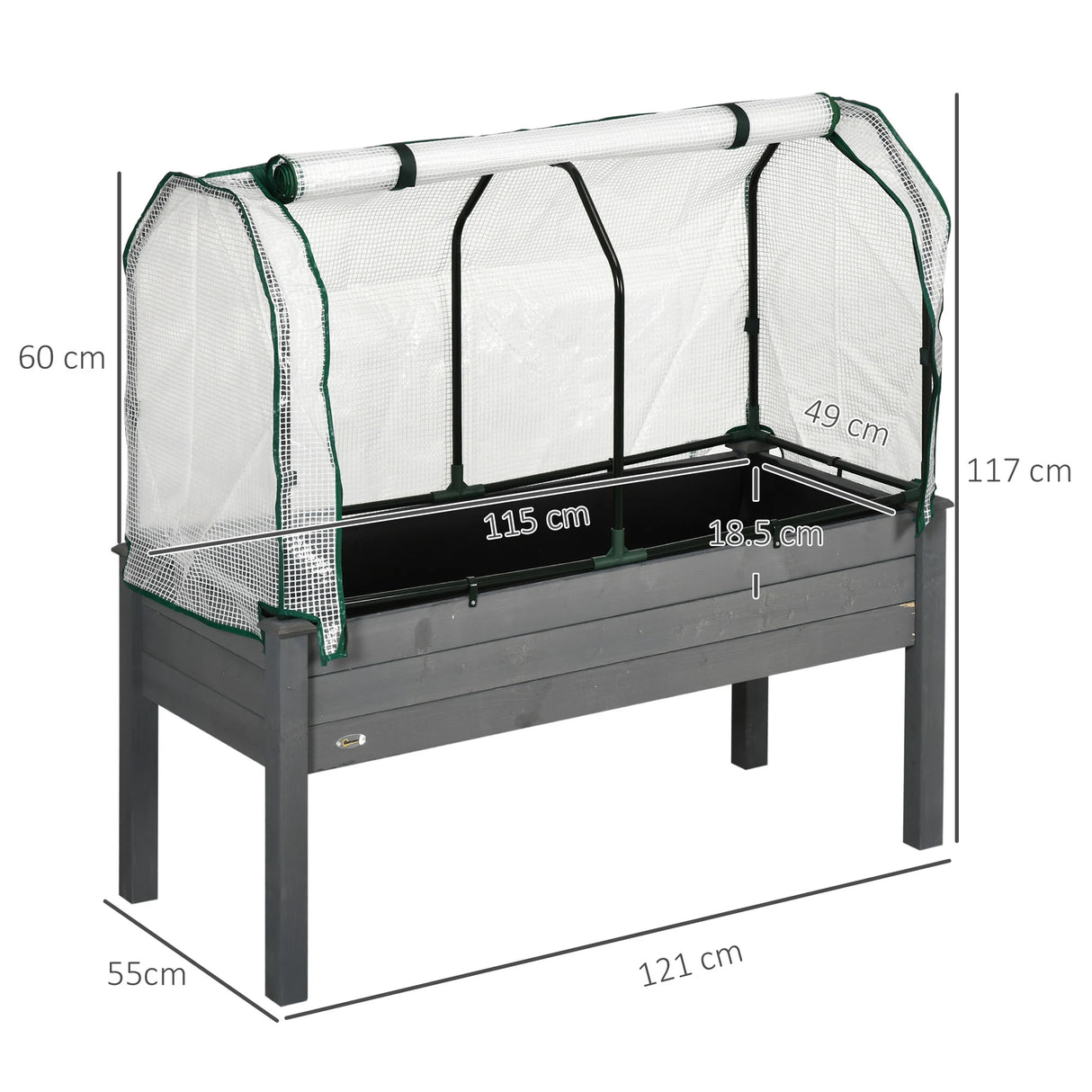 Outsunny Raised Garden Bed Outdoor Elevated Wood Planter Box w/ PE Cover, Dark Grey