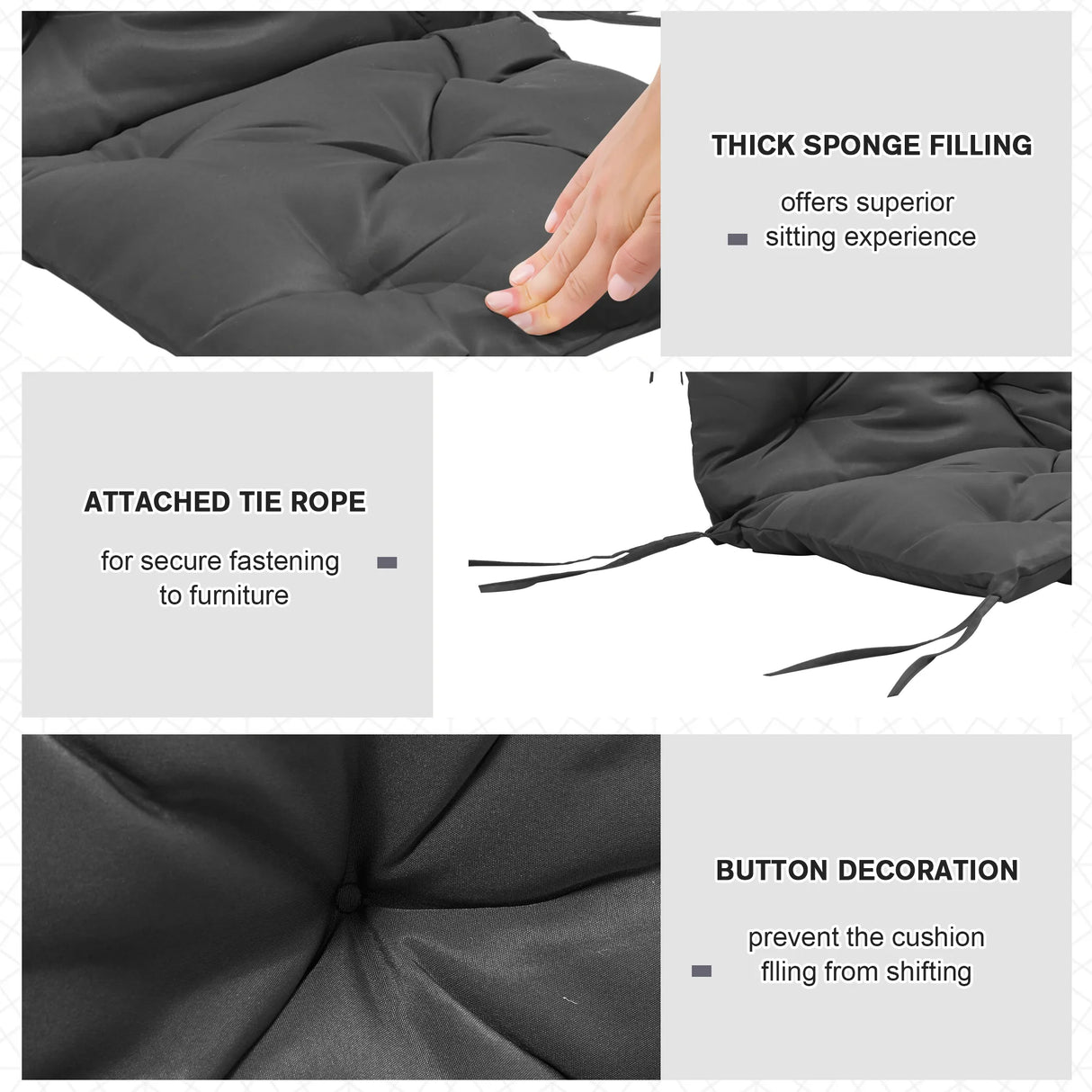 Outsunny Set of Two Outdoor Seat Cushions - Dark Grey