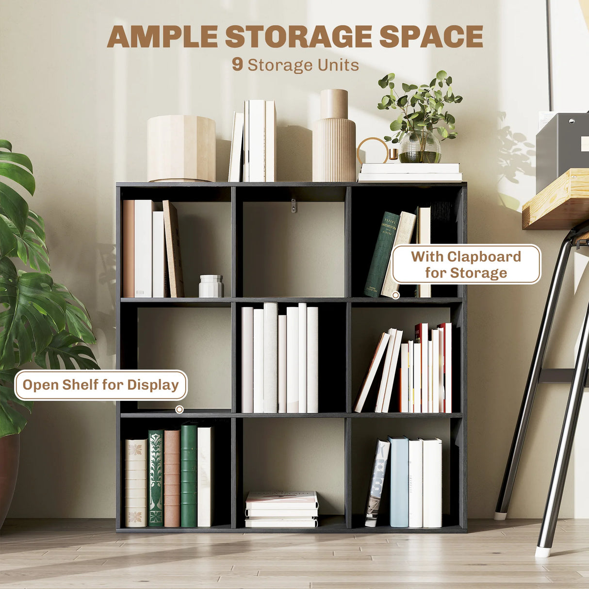 HOMCOM Nine-Cube Storage Shelf - Black