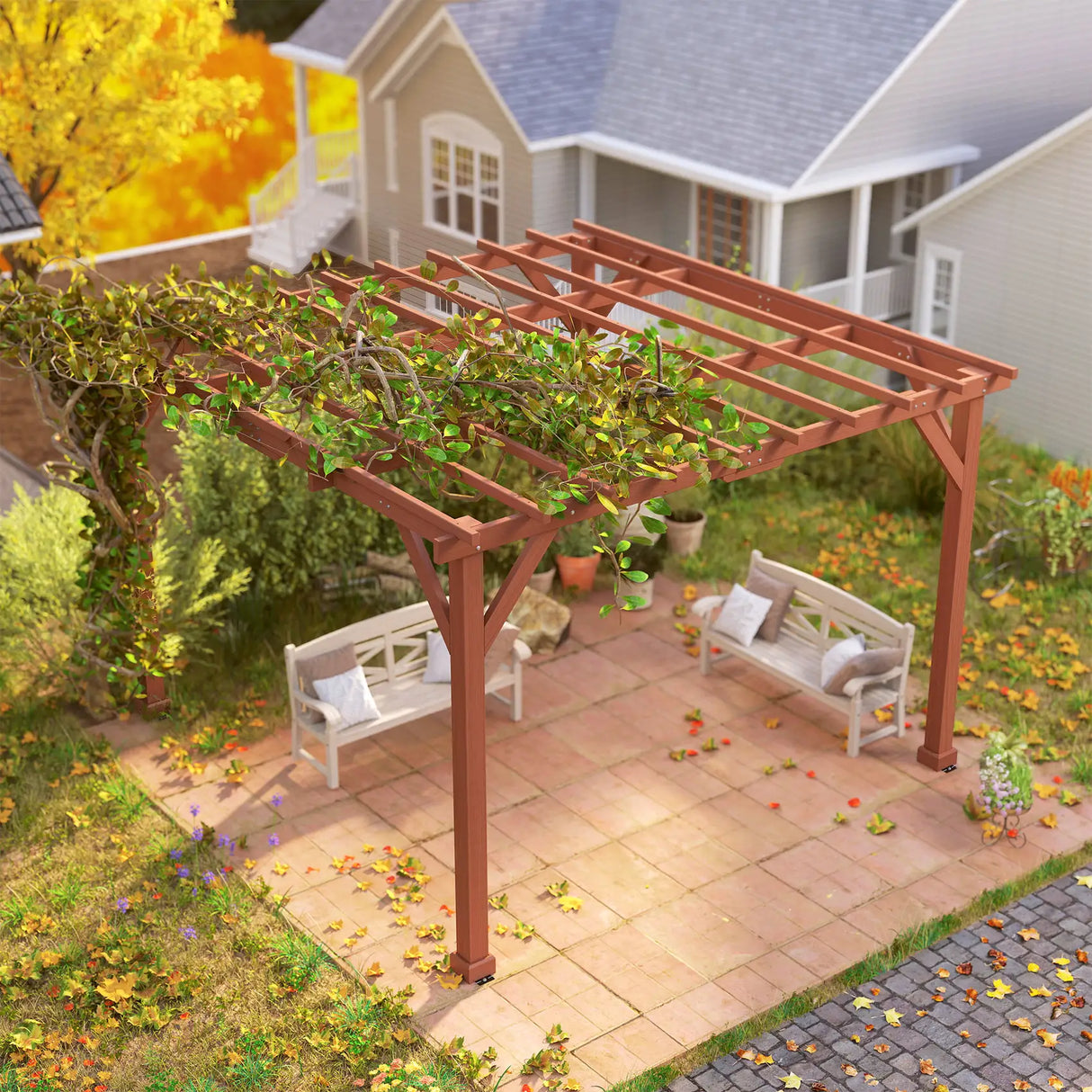 Outsunny 3.3 x 3.3 m Wooden Pergola Kit, Graden Pergola Gazebo Grape Trellis with Stable Structure for Climbing Vines, Flowers