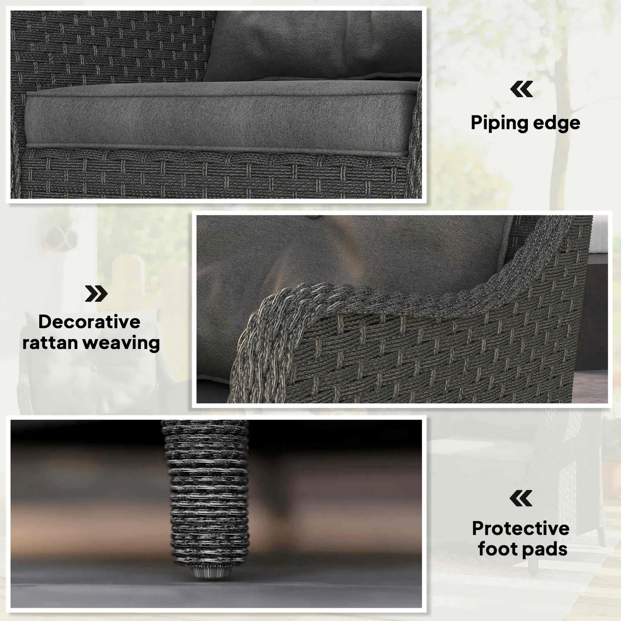 Outsunny Rattan Garden Chairs Set of 2, Outdoor Rattan Chairs with Cushions, Armrests and High Back, PE Wicker Garden Armchair with Steel Frame for Balcony, Porch, Dark Grey