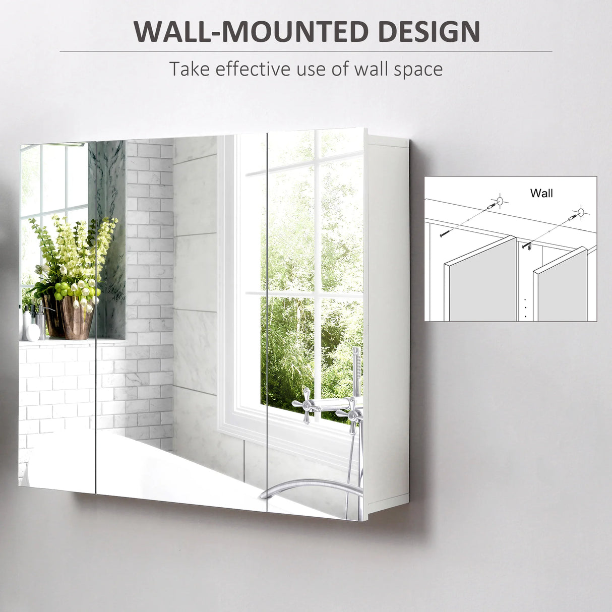 kleankin Wall Mounted Mirror Cabinet - White