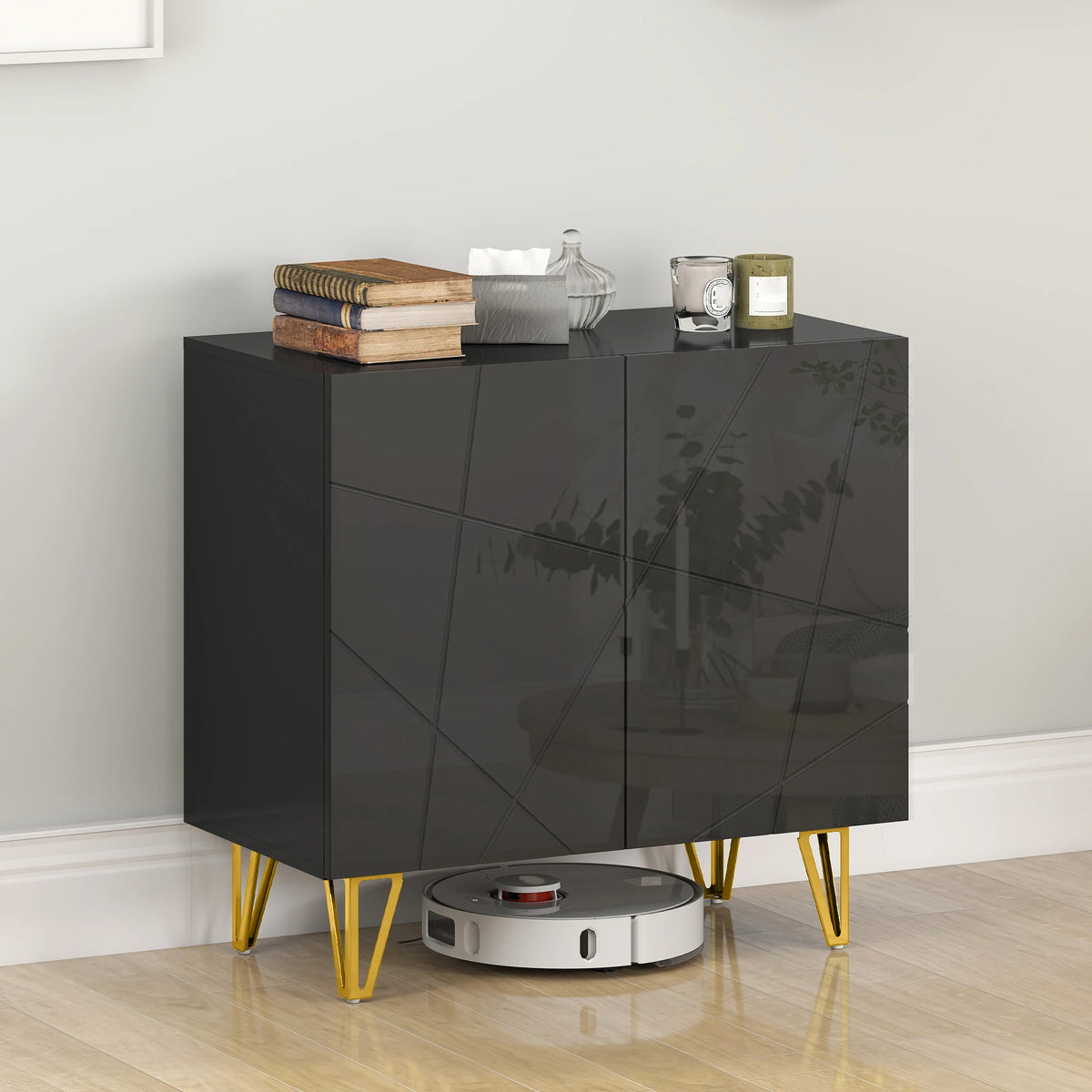 HOMCOM Modern Luxe High Gloss Sideboard, with Hairpin Legs - Black