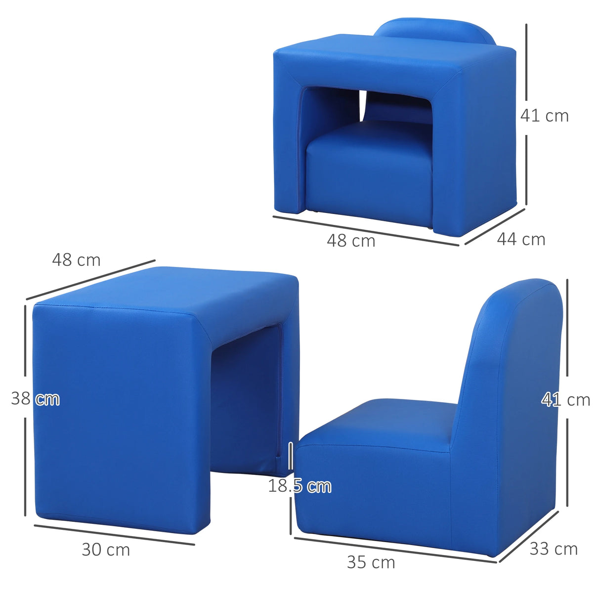 HOMCOM 2 In 1 Toddler Sofa Chair, 48 x 44 x 41 cm, for Game Relax Playroom, Blue