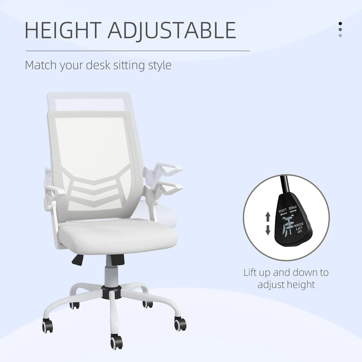 Vinsetto Mesh Office Chair, Computer Desk Chair with Flip-up Armrests, Lumbar Back Support and Swivel Wheels, White
