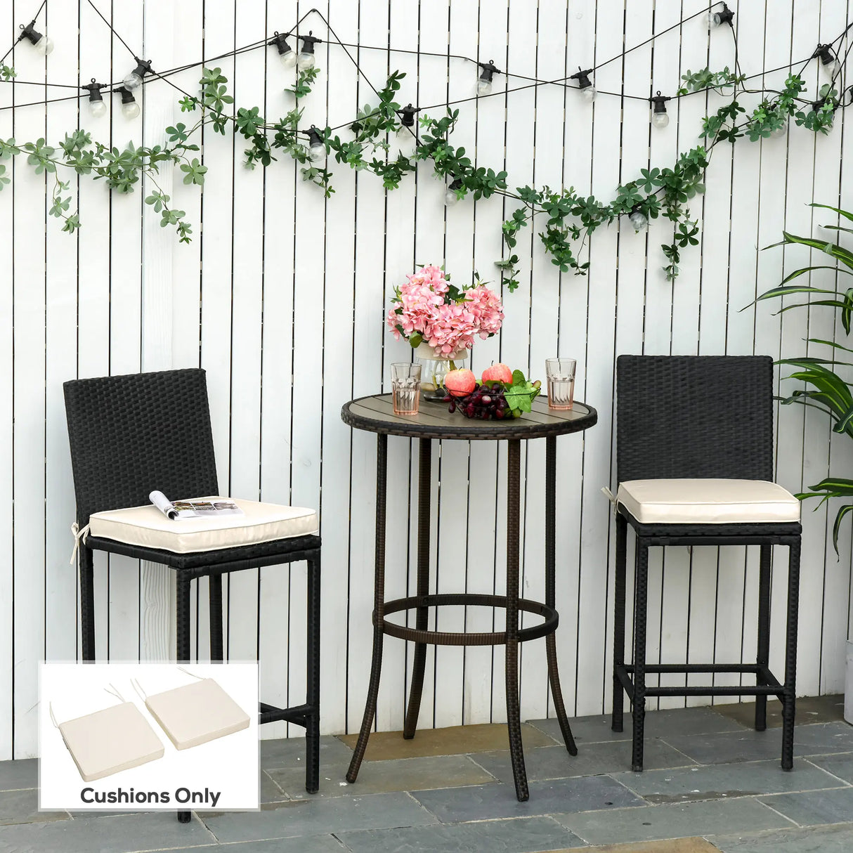 Outsunny Set of 2 Garden Chair Cushions with Ties, 45 x 45 cm Replacement Cushions for Outdoor Furniture, Cream White