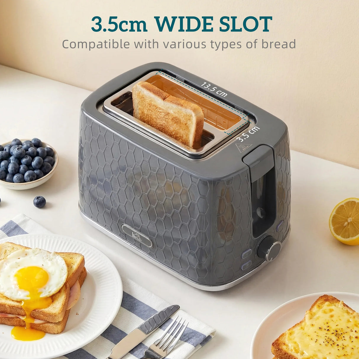 HOMCOM Kettle and Toaster Set, 1.7L 3000W Rapid Kettle with Limescale Filter, 2 Slice Toaster with 7 Browning Controls, Grey