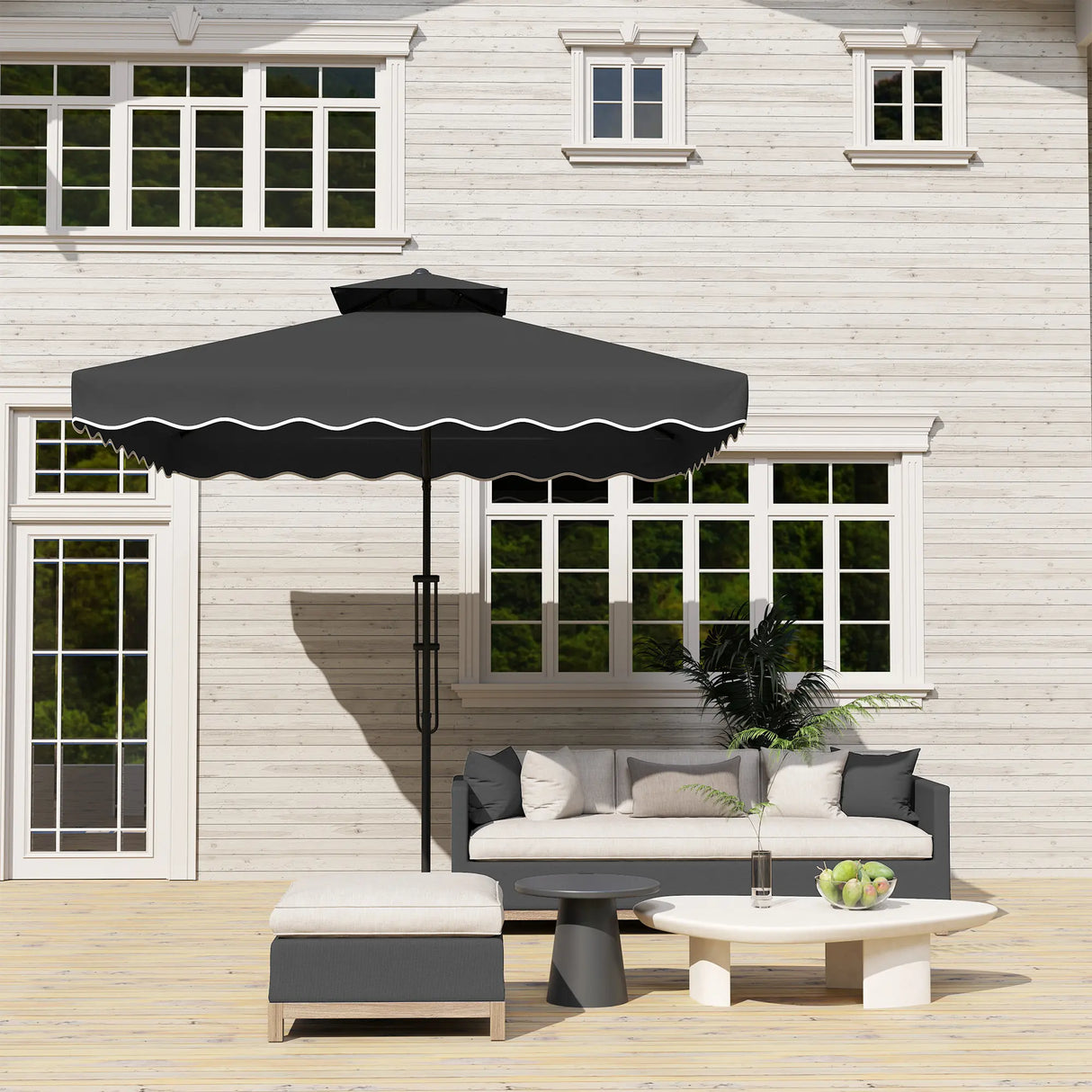 Outsunny 2.5m Cantilever Parasol with Easy Lever, Square Double Top Garden Parasol Umbrella with Ruffles and Cross Base, Overhanging Outdoor Sun Shades, Black