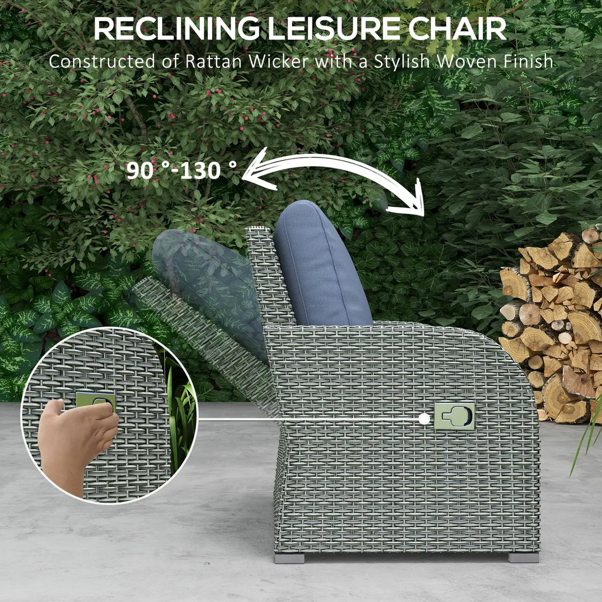 Outsunny Six-piece Outdoor Rattan Dining Set, Outdoor Sofa Set with Reclining Armchairs and Mental Frame, Blue