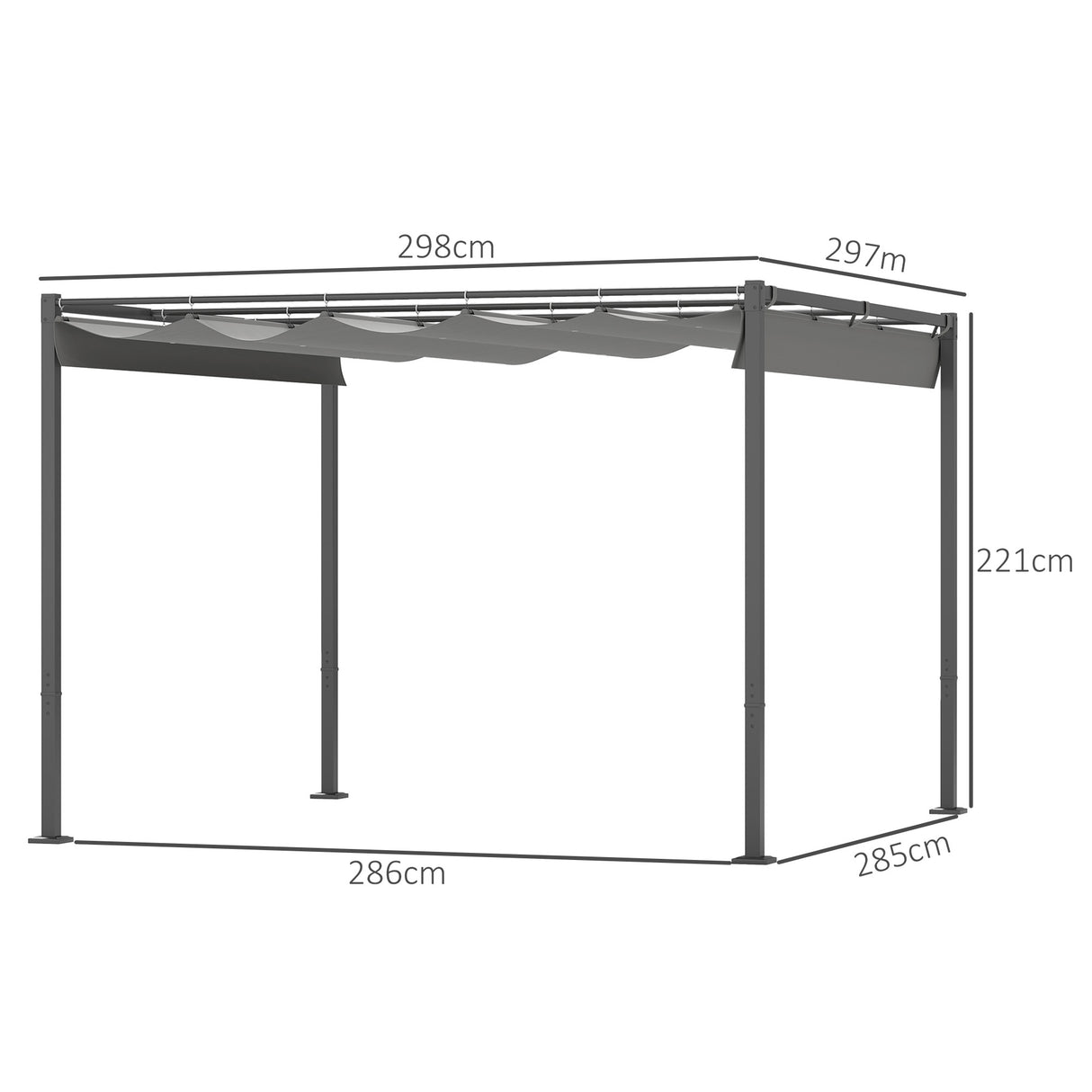 Outsunny 3 x 3m Retractable Roof Metal Pergola - Grey