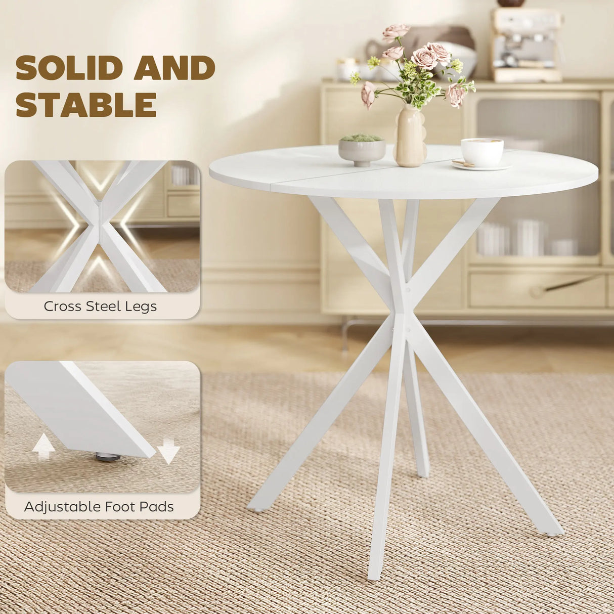 HOMCOM 80cm Industrial Round Dining Table - White