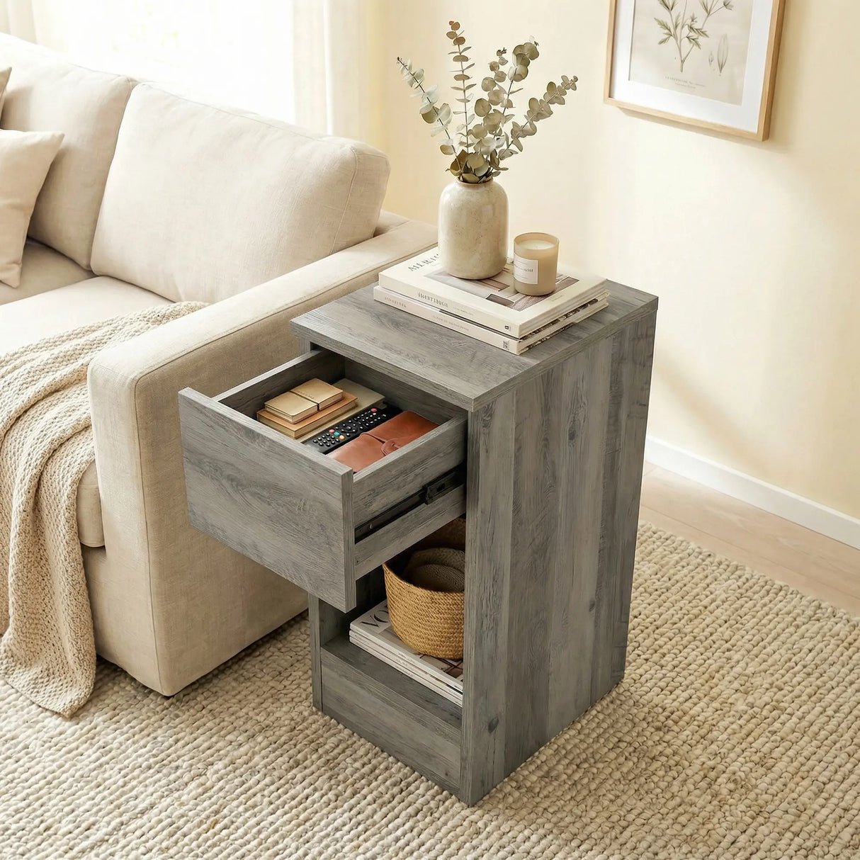 HOMCOM Set of Two Modern Storage Bedside Tables - Grey