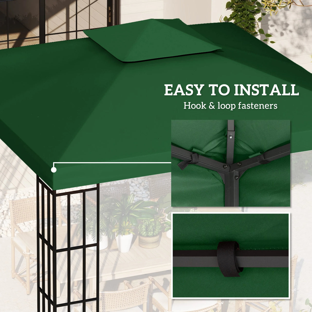 Outsunny 3(m) Gazebo Top Cover Double Tier Canopy Replacement Pavilion Roof Dark Green