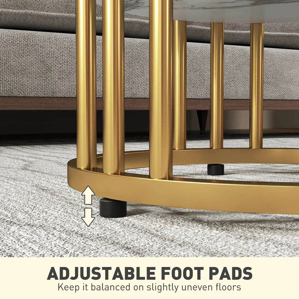 HOMCOM Set of Two Marble-Effect Coffee Tables - White/Gold-Tone