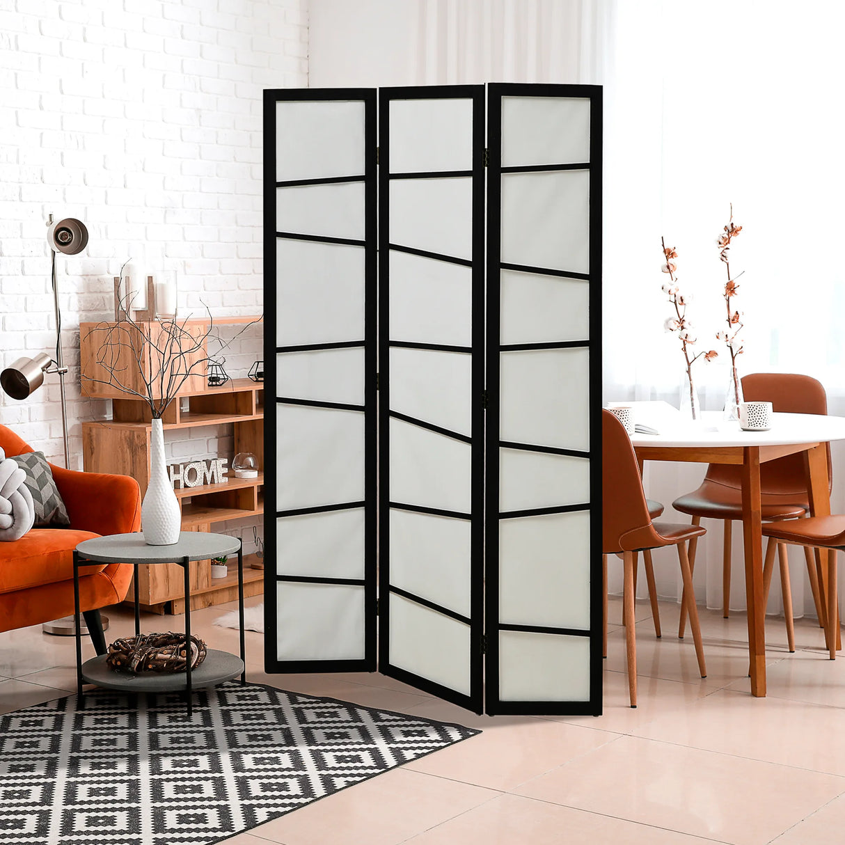 HOMCOM 3 Panel Room Divider, Wooden Folding Privacy Screen, Freestanding Wall Partition Separator for Bedroom, White