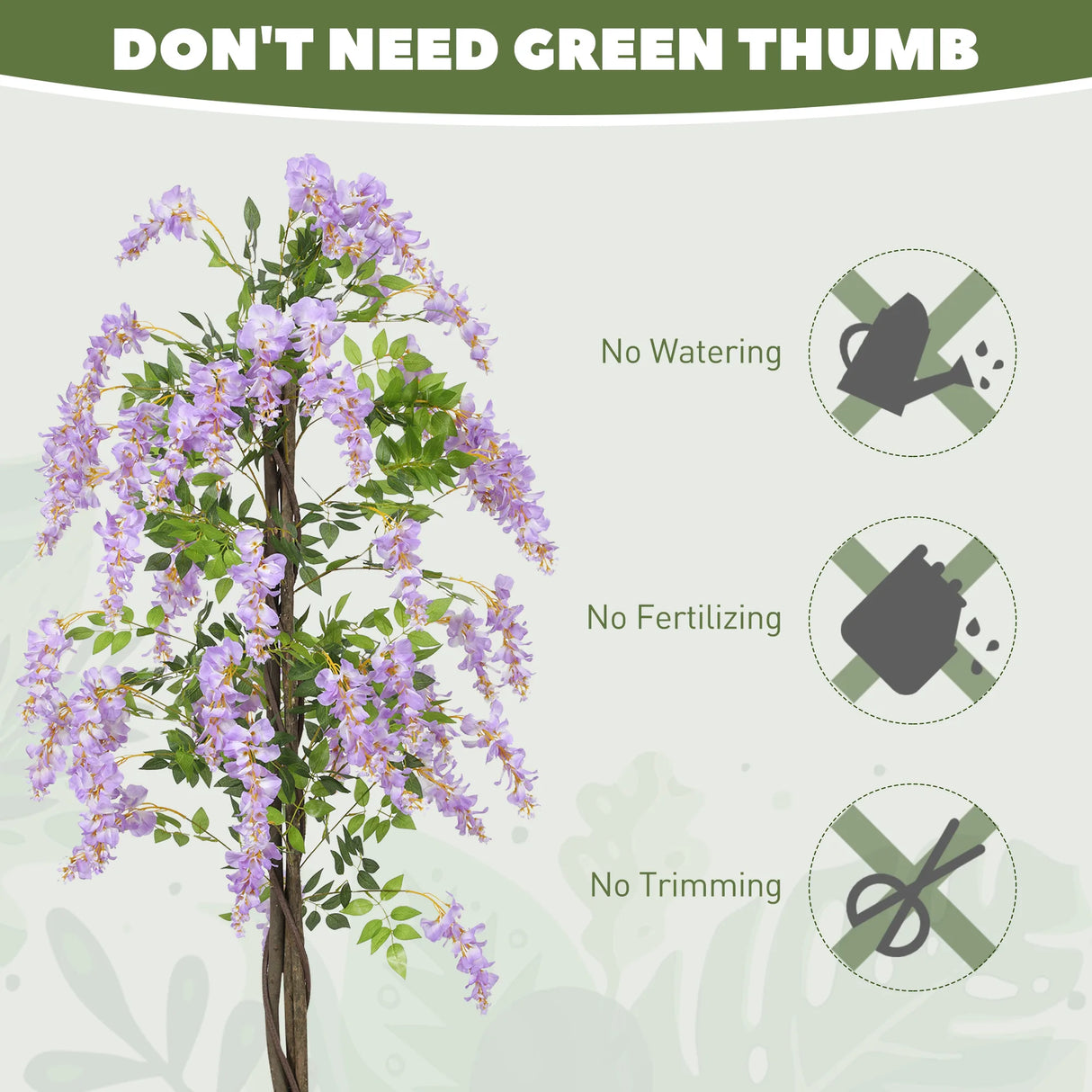 HOMCOM 180cm Ficus Artificial Tree, Fake Wisteria Tree in Nursery Pot, Indoor Greenery Tall Faux Floor Plant for Living Room Office Decor, Purple