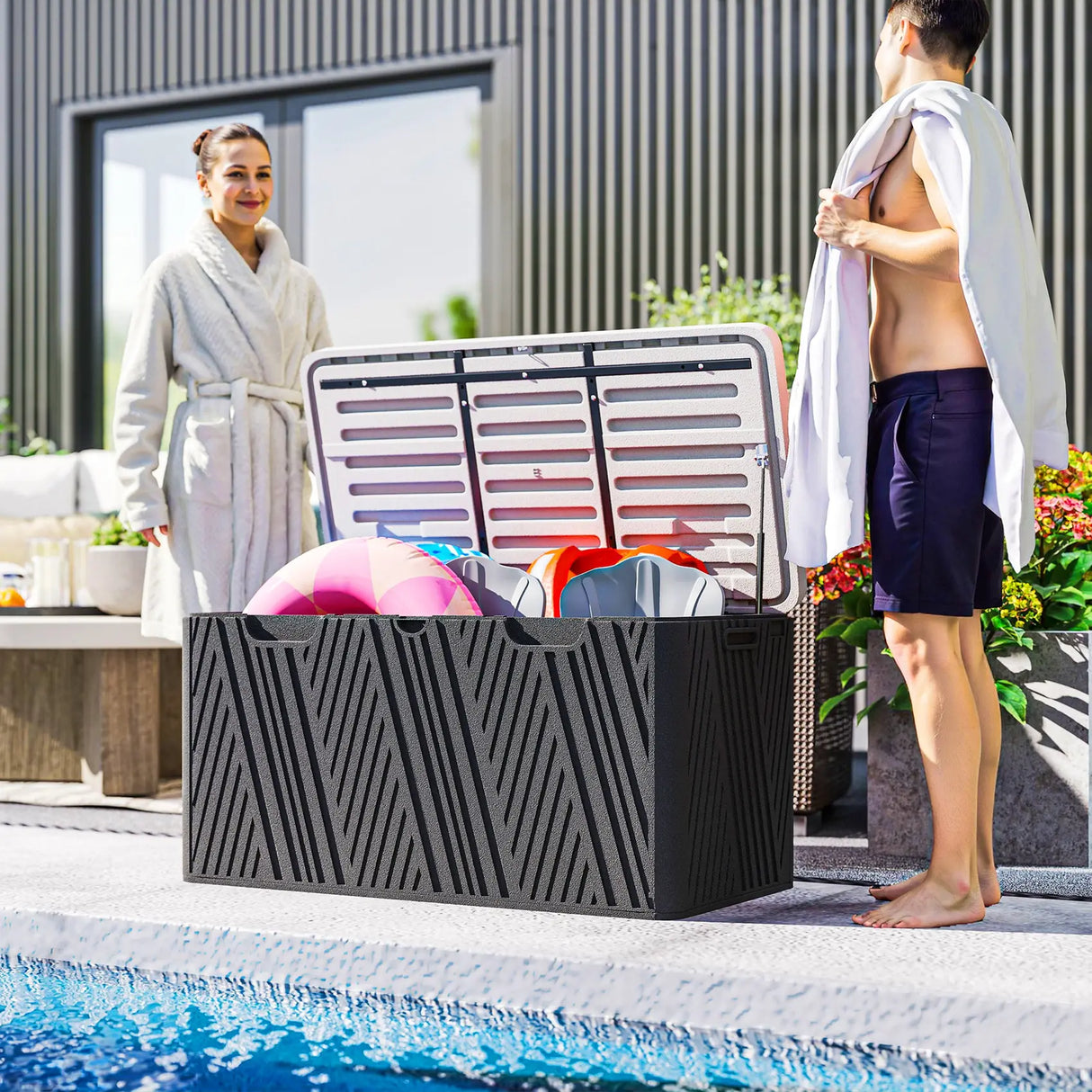 Outsunny 380L Waterproof Outdoor Storage Box, with Lockable Lid - Black
