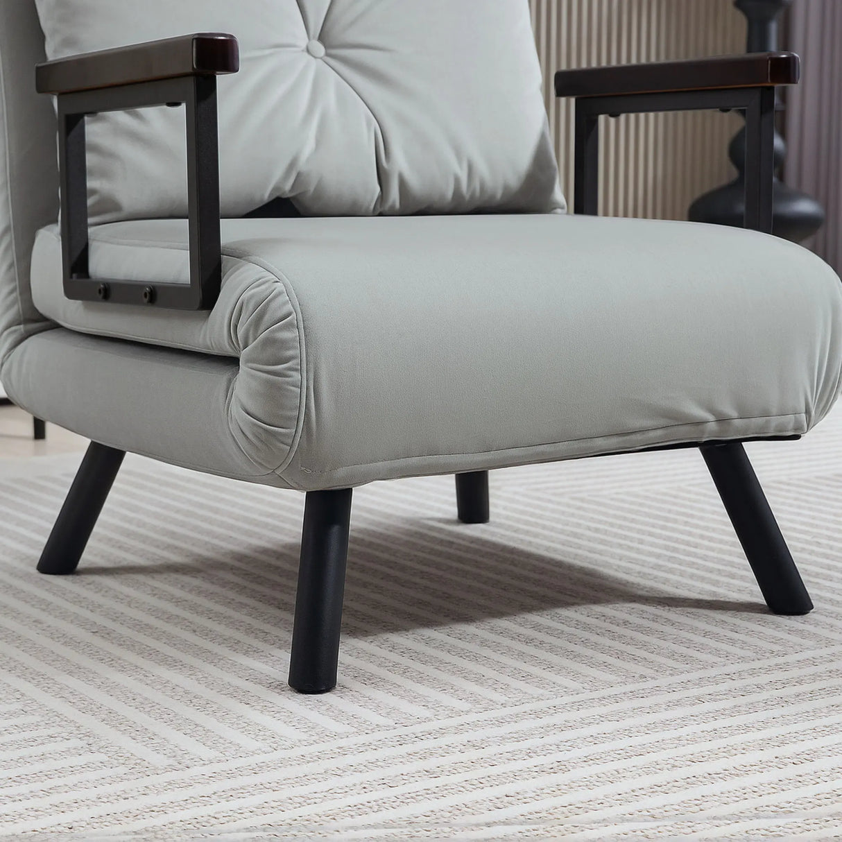 HOMCOM 4-in-1 Velvet-Feel Single Chair Bed, with Pillow - Light Grey