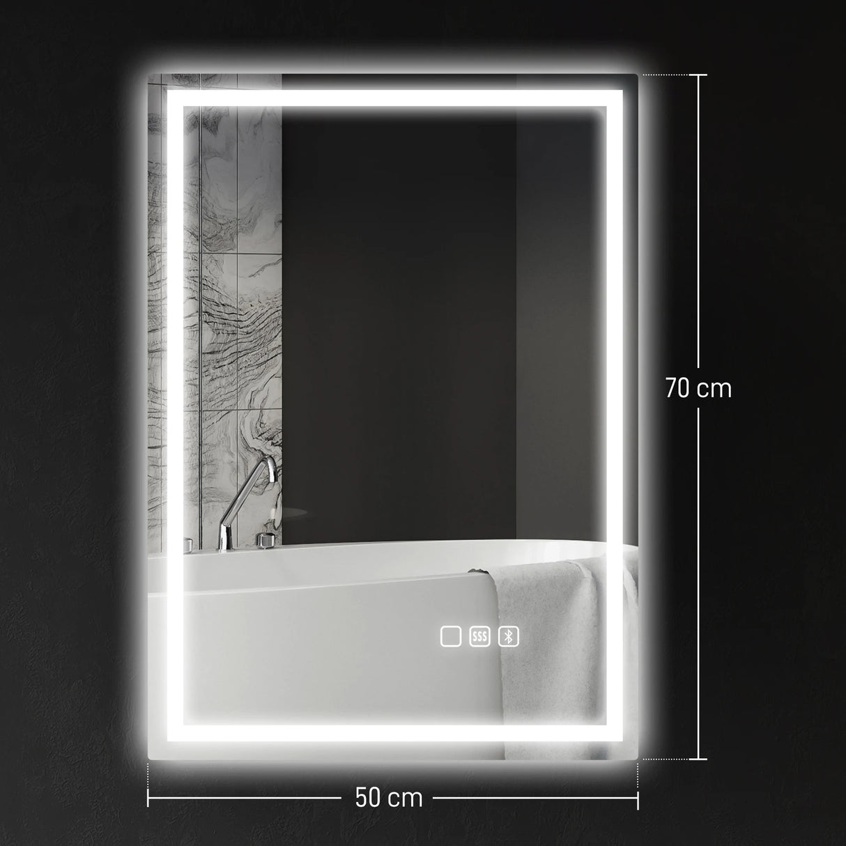HOMCOM 50 x 70 cm Anti-Fog LED Bathroom Mirror, with Bluetooth - Silver Tone