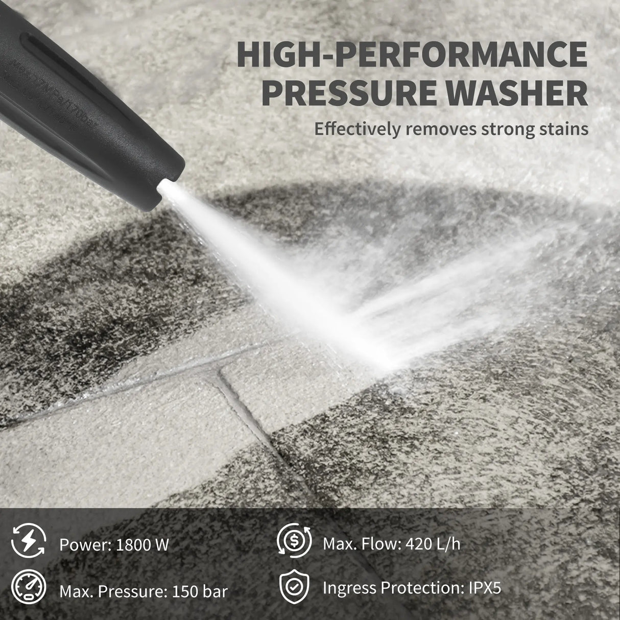Outsunny 1800W High Pressure Washer, 150 Bar Pressure, 420 L/h Flow, Portable Power Washer Jet Wash Cleaner with Adjustable Nozzle, 6M Hose, Hose Reel, Steel Handle for Home Patio Car Driveway, Yellow