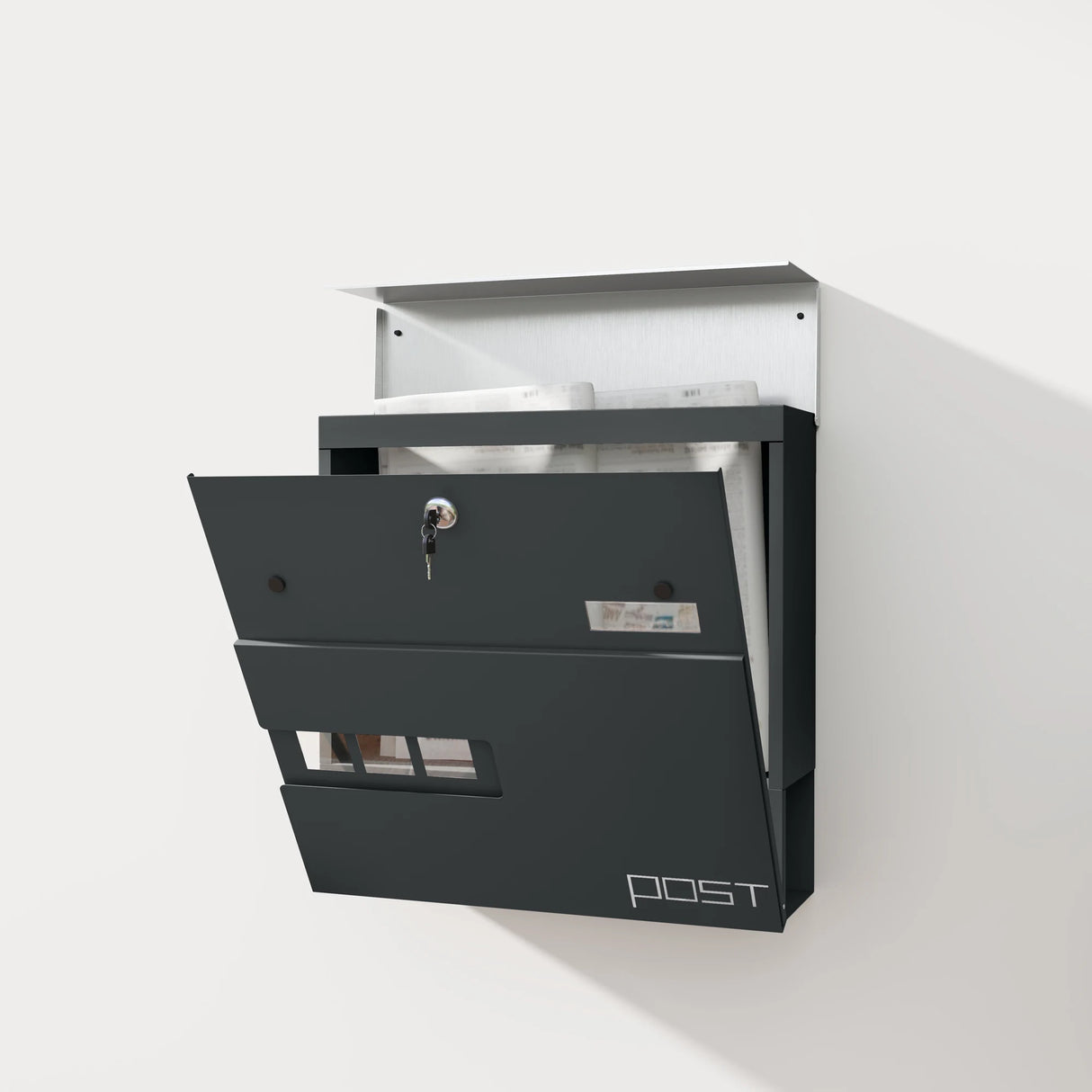 HOMCOM Locking Galvanised Steel Letterbox - Charcoal Grey/Black