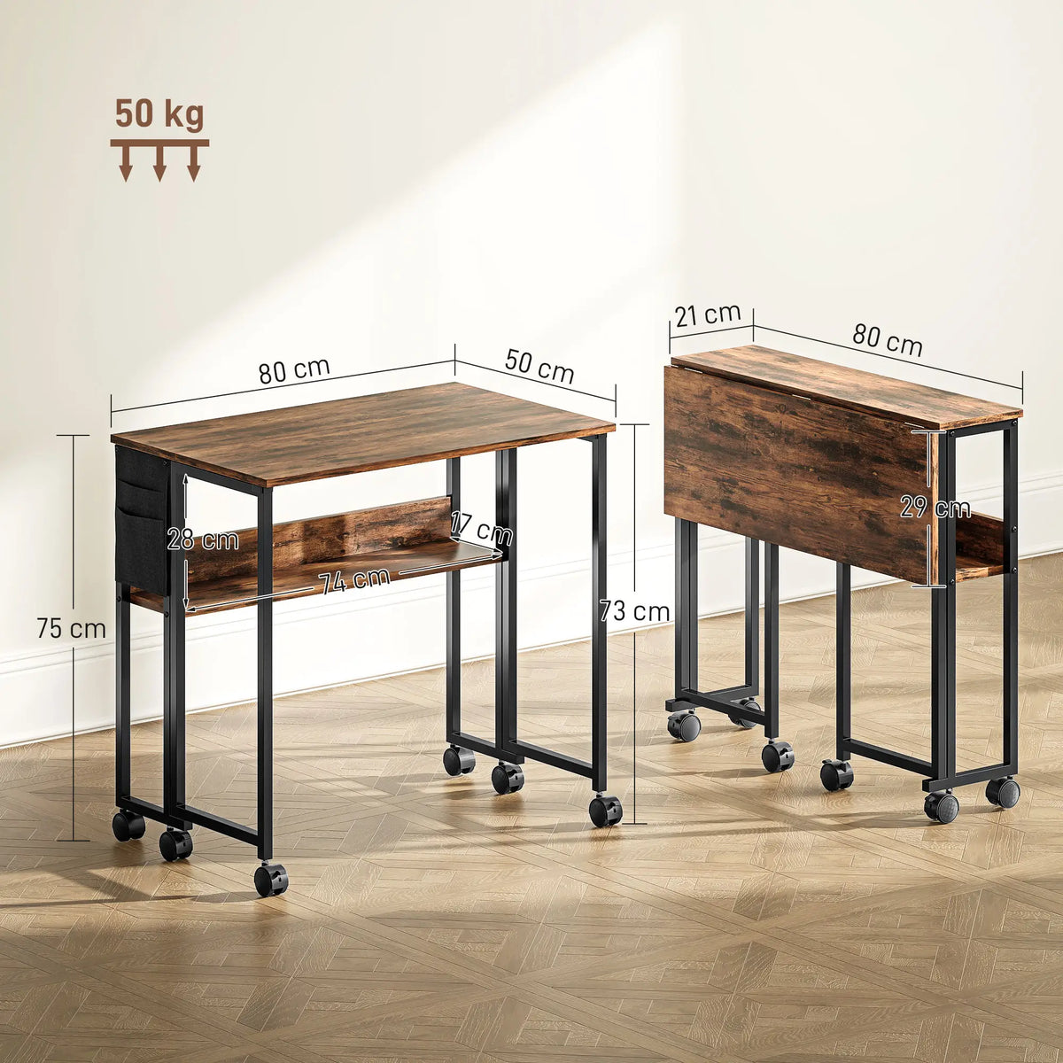 HOMCOM 80 cm Drop Leaf Writing Work Desk - Rustic Brown